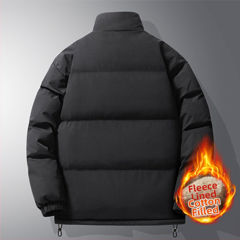 Ανδρικό παλτό από πολυεστέρα με επένδυση φλίς, στάσιμος γιακάς, φερμουάρ, χαλαρή γραμμή, για τον χειμώνα.