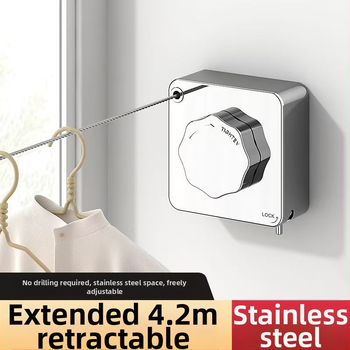 Balkona žāvēšanas aukla ar teleskopisku uzstādīšanu bez urbumiem — 304 nerūsējošā tērauda troses, ABS + alumīnija pamats