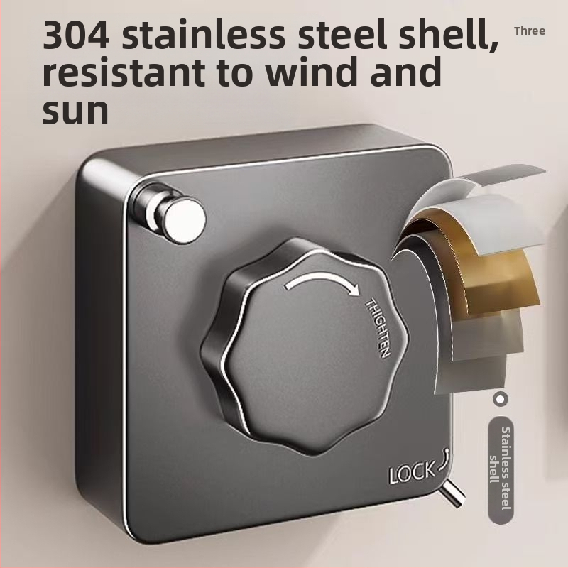 Балконна сушилка за дрехи с монтаж без пробиване на стена, телескопична, 304 неръждаема стоманена жица, ABS + алуминиева база