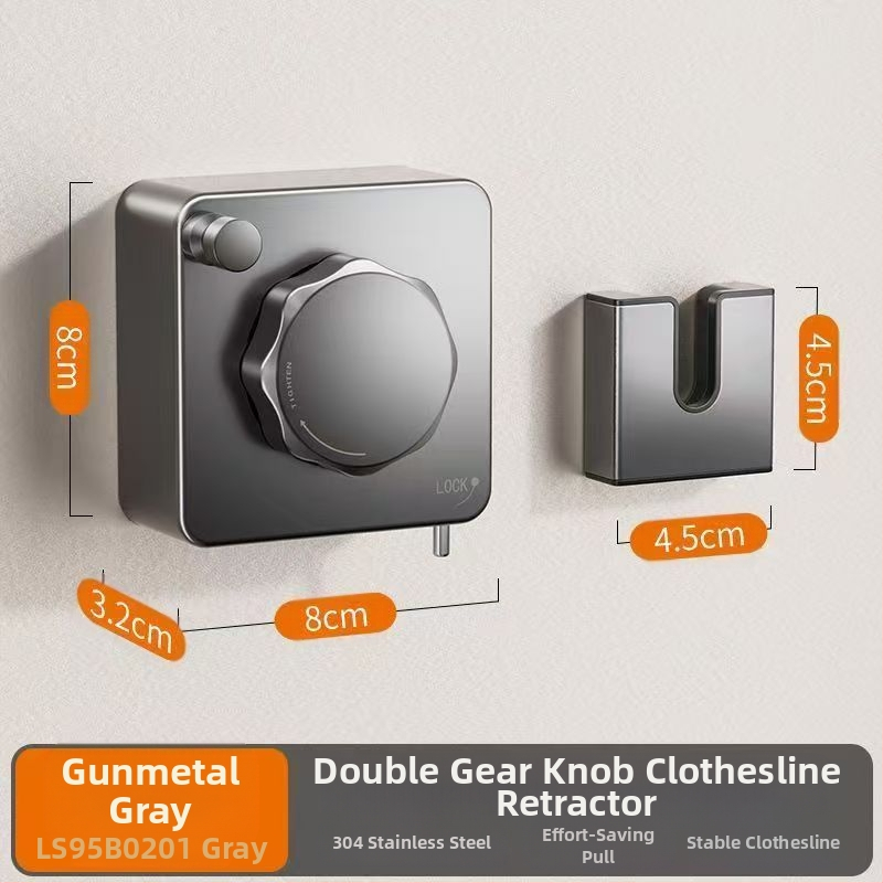 Balkona žāvēšanas aukla ar teleskopisku uzstādīšanu bez urbumiem — 304 nerūsējošā tērauda troses, ABS + alumīnija pamats