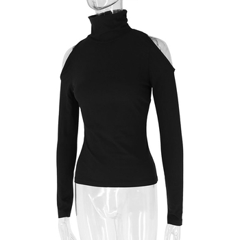 Μοντέρνο στενό τοπ από πολυεστέρα-σπαντεξ, μονόχρωμο, μακριά μανίκια, μεσαίο μήκος, σχέδιο κολλάζ με πάνελ