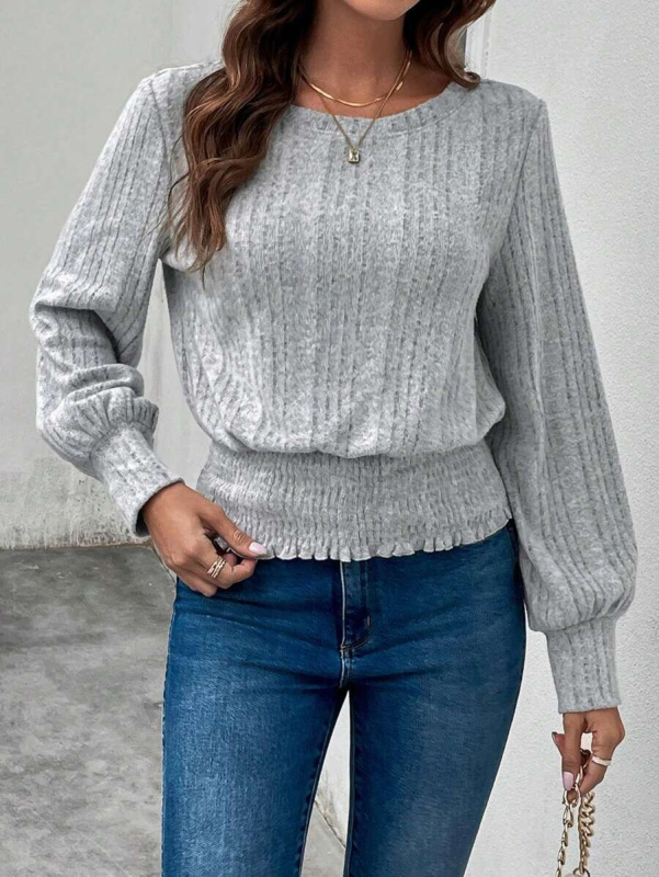 Тениска с дълги ръкави, кръгло деколте, полиестер-спандекс смес 90-95% полиестер, уличен хипстър стил, есен 2024