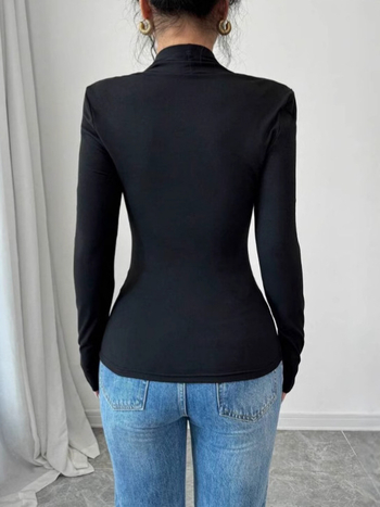 Γυναικείο T-shirt με μακριά μανίκια, στενή γραμμή Slim, πολυεστέρας και ελαστάν, σχέδιο collage, λαιμόκοψη τύπου half-turtleneck