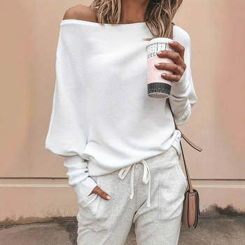 Pulover cu imprimeu de litere, din viscoză, croială lejeră, guler rotund, mâneci lungi