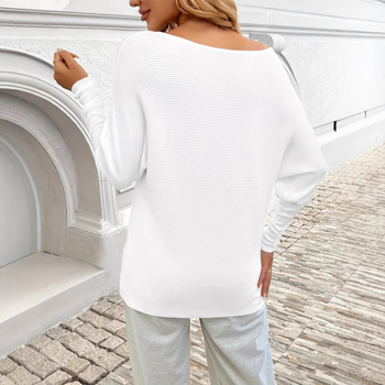 Pulover cu imprimeu de litere, din viscoză, croială lejeră, guler rotund, mâneci lungi