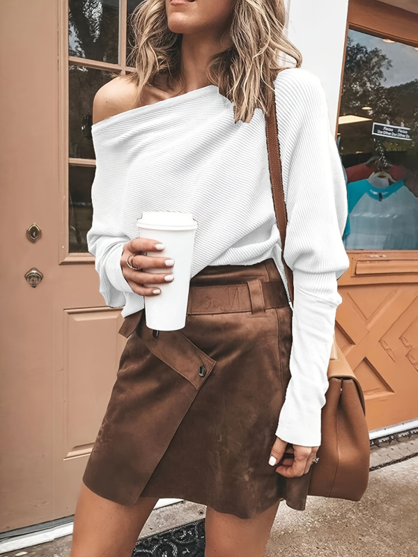 Pulover cu imprimeu de litere, din viscoză, croială lejeră, guler rotund, mâneci lungi