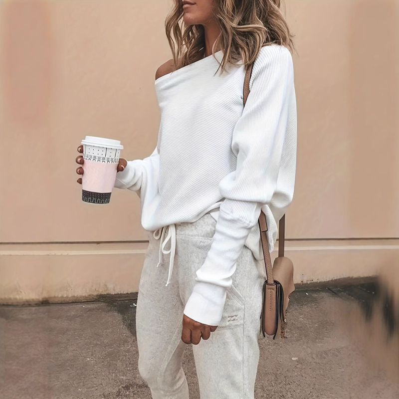 Pulover cu imprimeu de litere, din viscoză, croială lejeră, guler rotund, mâneci lungi