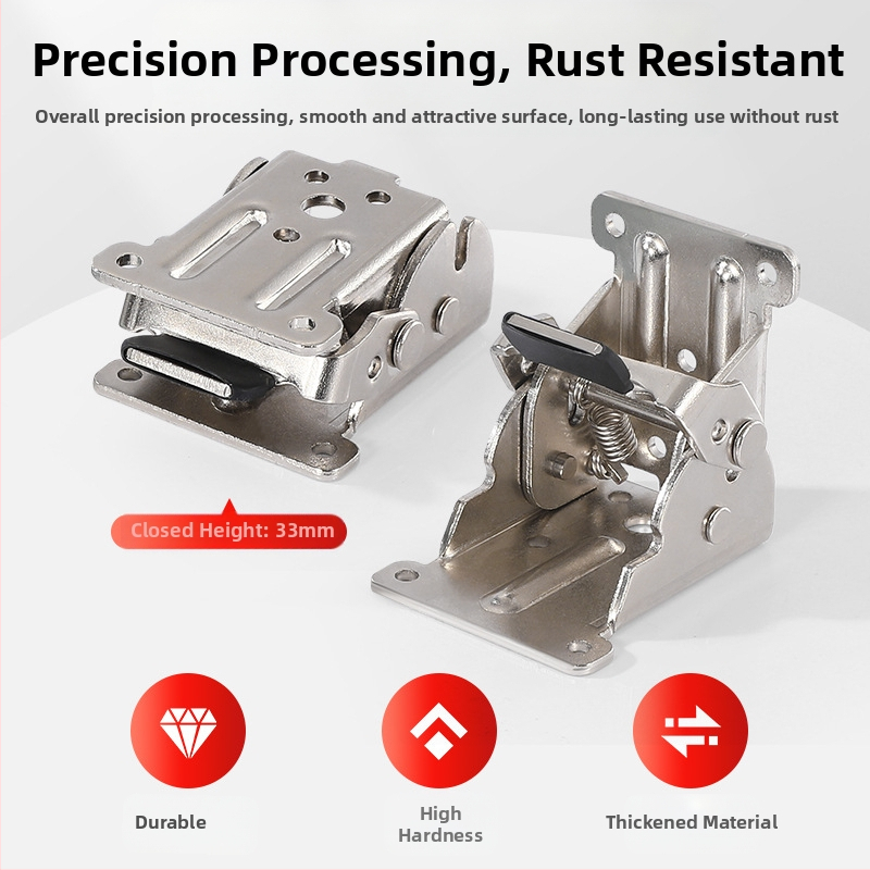 90° самозадържаща се сгъваща шарнир за мебели – за маси и табурети, от високопрочна стомана, щамповане, заклепване и покритие