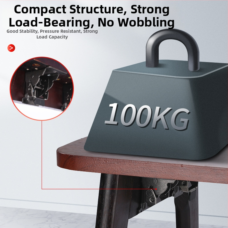 90° самозадържаща се сгъваща шарнир за мебели – за маси и табурети, от високопрочна стомана, щамповане, заклепване и покритие