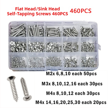 Disheng 304 неръждаема стомана конусовидни самонарезни винтове комплект, материал: неръждаема стомана, повърхност: бял финиш, продуктова класа: 4.8