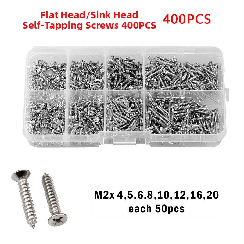 Disheng 304 неръждаема стомана конусовидни самонарезни винтове комплект, материал: неръждаема стомана, повърхност: бял финиш, продуктова класа: 4.8