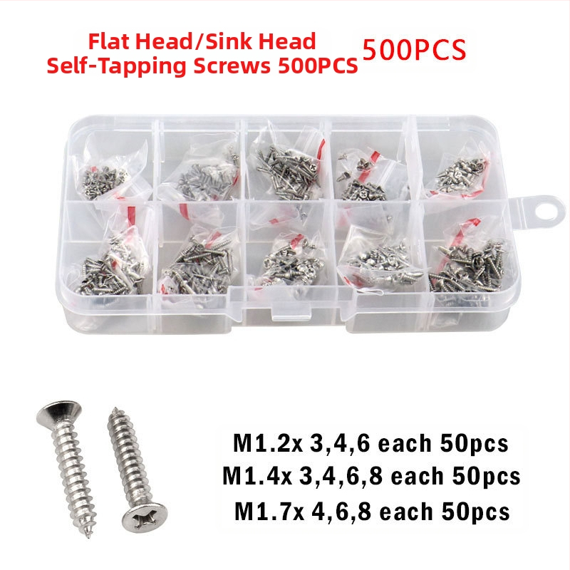 Disheng 304 неръждаема стомана конусовидни самонарезни винтове комплект, материал: неръждаема стомана, повърхност: бял финиш, продуктова класа: 4.8