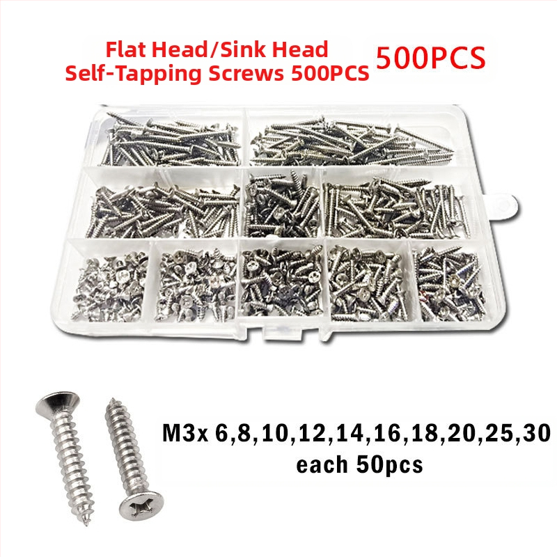 Disheng 304 неръждаема стомана конусовидни самонарезни винтове комплект, материал: неръждаема стомана, повърхност: бял финиш, продуктова класа: 4.8