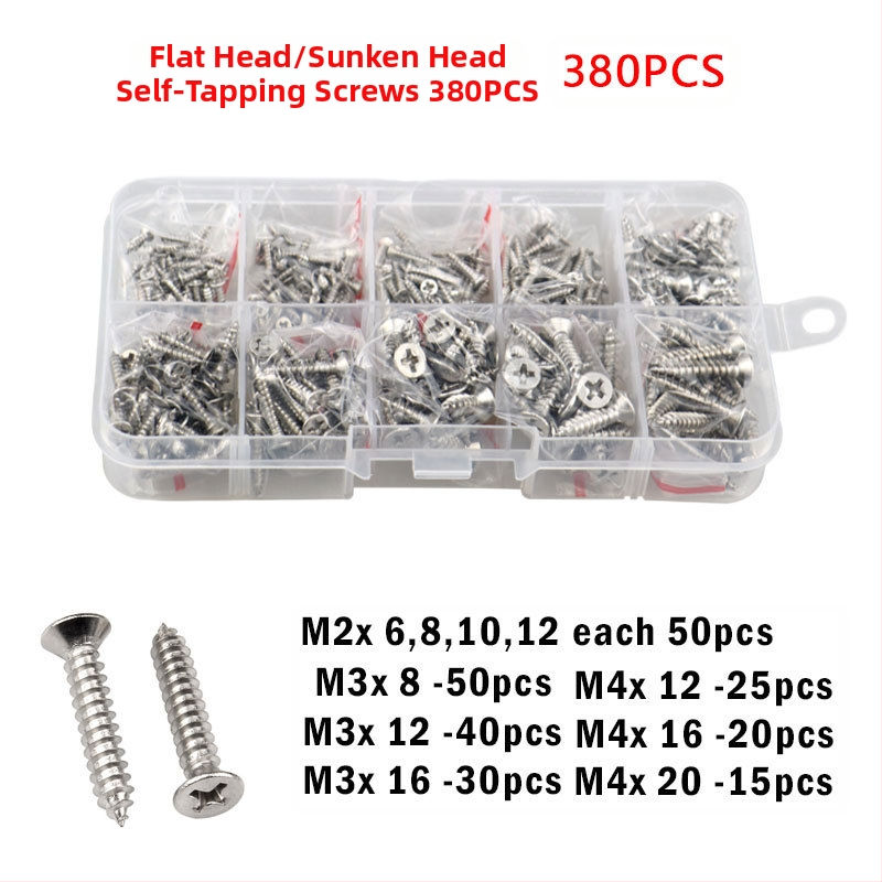 Disheng 304 неръждаема стомана конусовидни самонарезни винтове комплект, материал: неръждаема стомана, повърхност: бял финиш, продуктова класа: 4.8