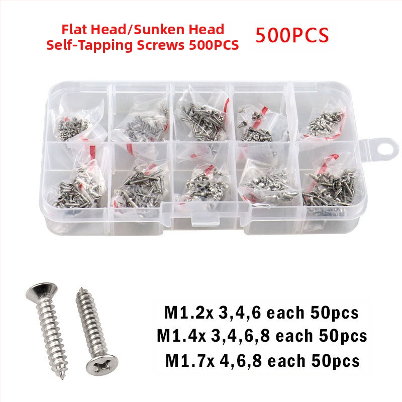 Disheng 304 неръждаема стомана конусовидни самонарезни винтове комплект, материал: неръждаема стомана, повърхност: бял финиш, продуктова класа: 4.8