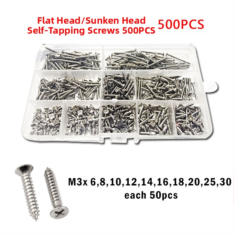 Disheng 304 неръждаема стомана конусовидни самонарезни винтове комплект, материал: неръждаема стомана, повърхност: бял финиш, продуктова класа: 4.8