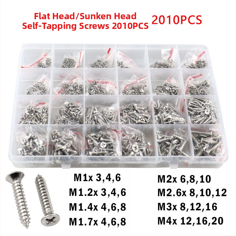 Disheng 304 неръждаема стомана конусовидни самонарезни винтове комплект, материал: неръждаема стомана, повърхност: бял финиш, продуктова класа: 4.8