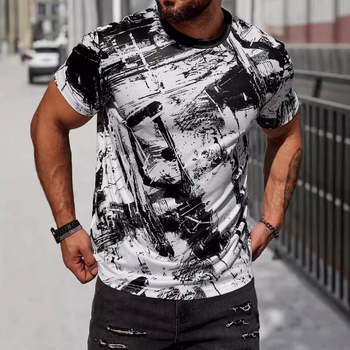 Ανδρική κοντομάνικη μπλούζα, ελεύθερη γραμμή, πολυεστέρας (ύφασμα Bird’s Eye), 3D ψηφιακή εκτύπωση, στρογγυλός λαιμός, κοντά μανίκια