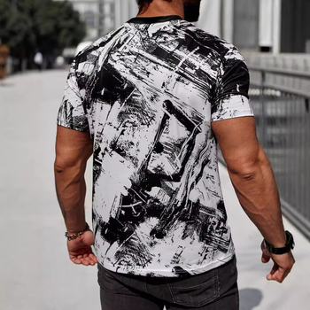 Ανδρική κοντομάνικη μπλούζα, ελεύθερη γραμμή, πολυεστέρας (ύφασμα Bird’s Eye), 3D ψηφιακή εκτύπωση, στρογγυλός λαιμός, κοντά μανίκια