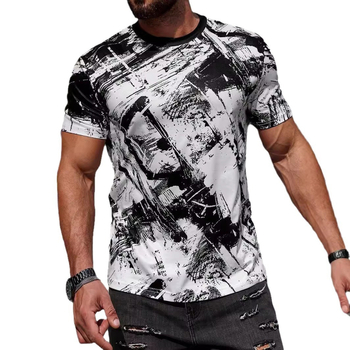 Ανδρική κοντομάνικη μπλούζα, ελεύθερη γραμμή, πολυεστέρας (ύφασμα Bird’s Eye), 3D ψηφιακή εκτύπωση, στρογγυλός λαιμός, κοντά μανίκια