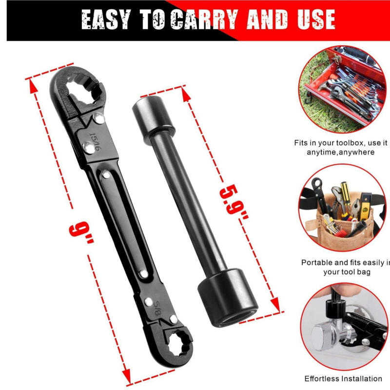 NOHOO Dvostrani ključ za popravak cijevi s ključem za slavinu i utičnim ključem