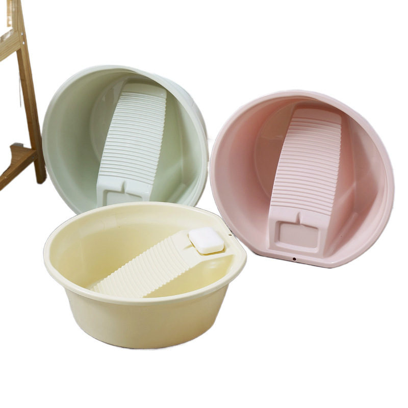 Βαθύς πλαστικός κάδος πλυσίματος με ενσωματωμένη επιφάνεια τριψίματος, vintage στυλ