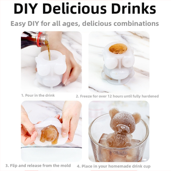 Φόρμα πάγου σε σχήμα αρκούδας από σιλικόνη με καπάκι, τροφίμου ποιότητας, χωρητικότητα 100 ml, εύκολη αποδέσμευση