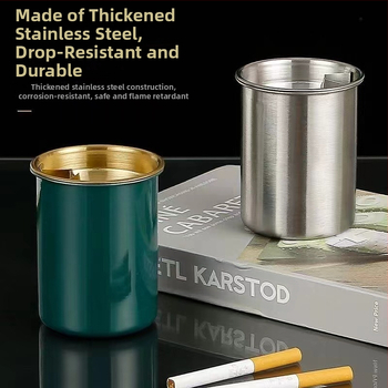 Nerūsējošā tērauda pepeljārs ar vāciņu – mājām un birojam, novērš pelnu izkliedi