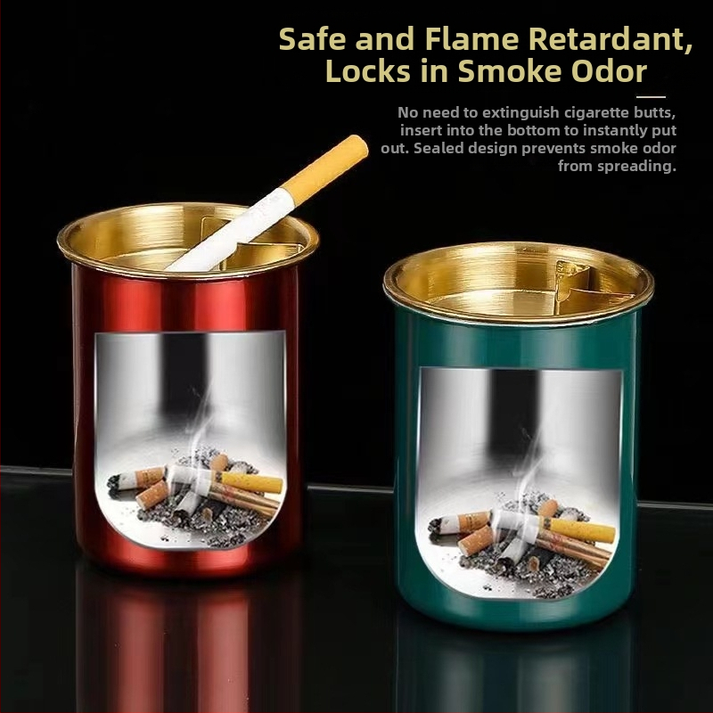 Nerezový popelník s lievikovitým tvarom a vekom – dom a kancelária, zabraňuje rozširovaniu popola