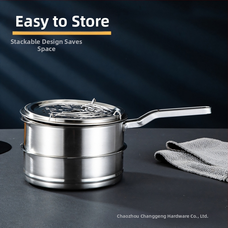 Многофункционална тенджера от неръждаема стомана 304, двойно дъно, метален капак, подходяща за всички готварски печки