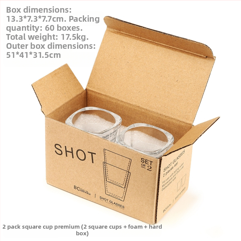 Γυάλινο ποτήρι εσπρέσο με παχύτερο πάτο, τετράγωνο σχήμα, με κλίμακα μέτρησης για ακριβή παρασκευή καφέ