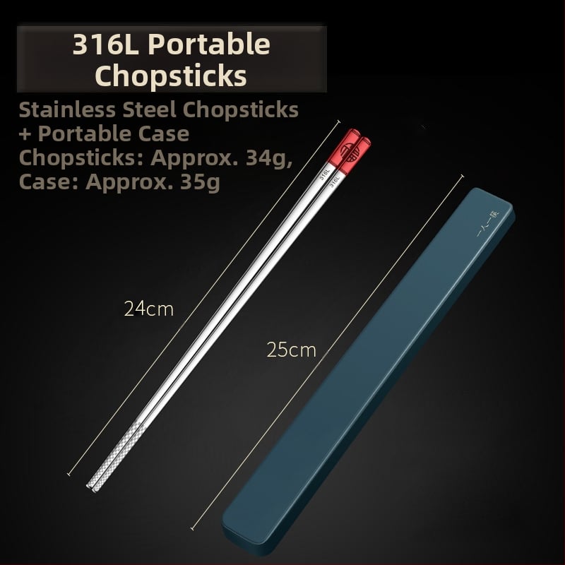 Chopsticks από ανοξείδωτο χάλυβα 316, φορητός σετ για ένα άτομο με θήκη αποθήκευσης