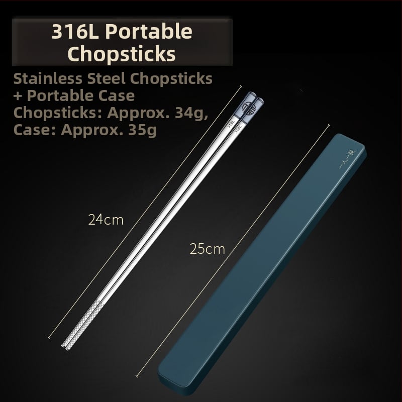 Chopsticks από ανοξείδωτο χάλυβα 316, φορητός σετ για ένα άτομο με θήκη αποθήκευσης