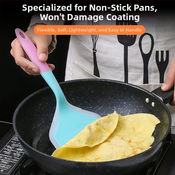 Leban spatulă de bucătărie din silicon — silicon alimentar, rezistent la temperaturi înalte, antiaderentă, anti-alunecare, protecție împotriva arsurilor