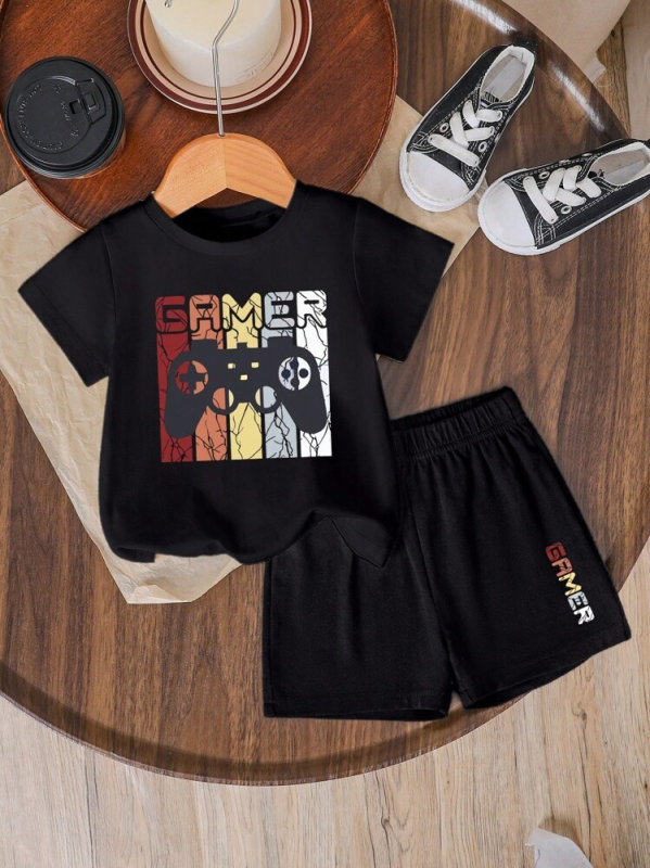 Детски летен двучастов комплект: Тениска с къс ръкав и къси панталони – унисекс; полиестер 95%+, кръгло деколте, меко обработване