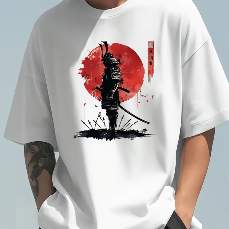 Pamučna majica s japanskim printom, okrugli izrez, kratki rukavi, ljeto 2024, streetwear stil
