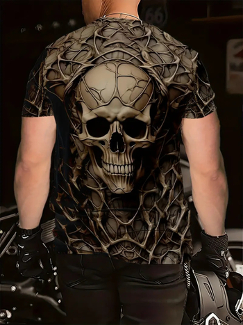 Ανδρικό T-shirt με 3D εκτύπωση σκελετού, κοντά μανίκια, στρογγυλός λαιμός, ελαφρύ καλοκαιρινό T-shirt