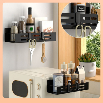 Επιτοίχιος μαγνητικός κάδος μπαχαρικών και οργανωτής πλευρικού ψυγείου, 1-επίπεδος, χωρίς οπές, εγκατάσταση με γάντζο, πολυχρηστική αποθήκευση για κουζίνα, υπνοδωμάτιο και μπάνιο