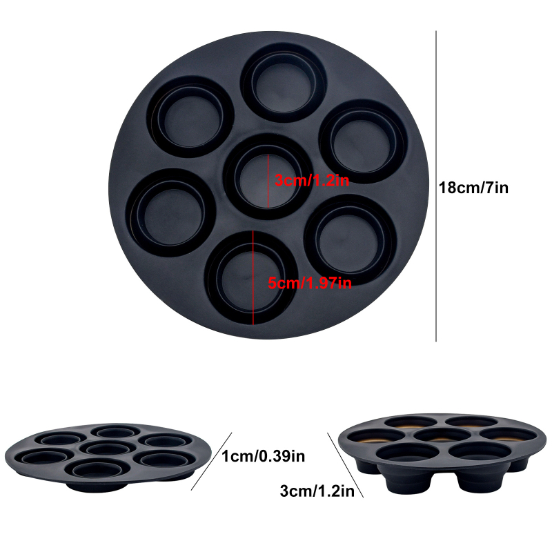 Formă de copt din silicon cu șapte găuri, pliabilă, rotundă, de calitate alimentară, pentru coacere