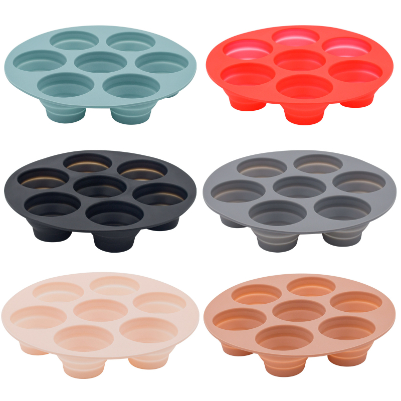 Formă de copt din silicon cu șapte găuri, pliabilă, rotundă, de calitate alimentară, pentru coacere