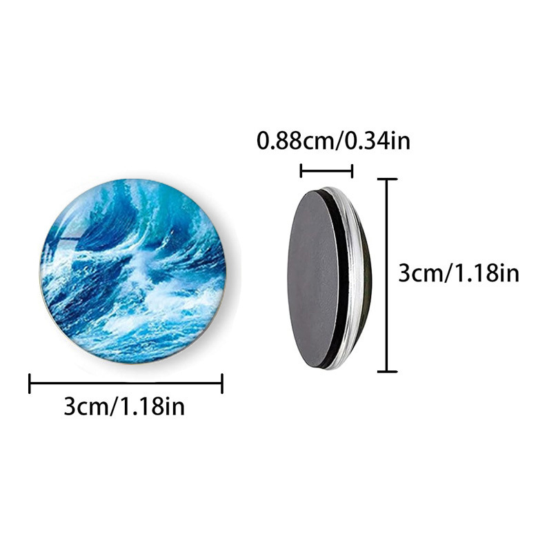 Γυάλινοι μαγνήτες ψυγείου, σετ 16 τεμαχίων – εξατομικευμένος σχεδιασμός με σκηνή κυμάτων της θάλασσας, μαλακός μαγνήτης