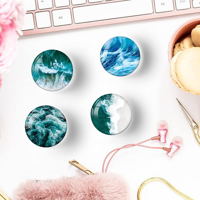 Γυάλινοι μαγνήτες ψυγείου, σετ 16 τεμαχίων – εξατομικευμένος σχεδιασμός με σκηνή κυμάτων της θάλασσας, μαλακός μαγνήτης