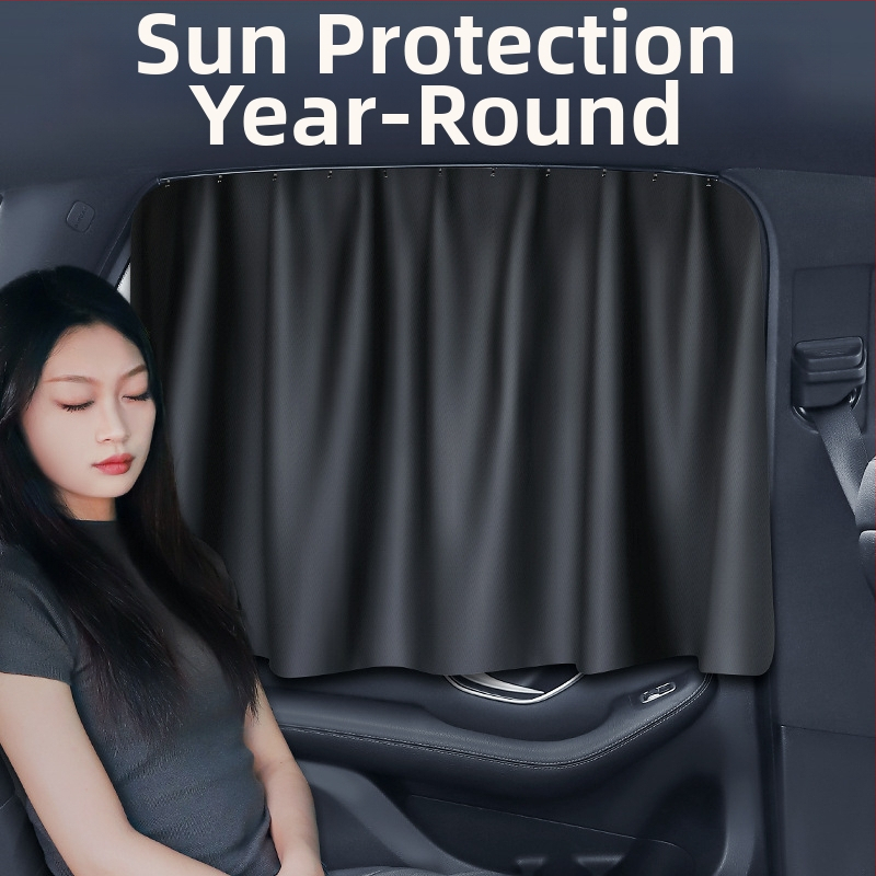 Automašīnas aizmugures sānu logu aizkars ar sliedes tipa aizkariem, necaurlaidīgs poliesters, universāla saskaņošana, pakarināšanas veids