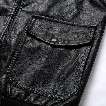 Ανδρικό PU δερμάτινο μπουφάν, με πέτο γιακά, φερμουάρ εμπρός, κοντή γραμμή, αθλητικό στυλ