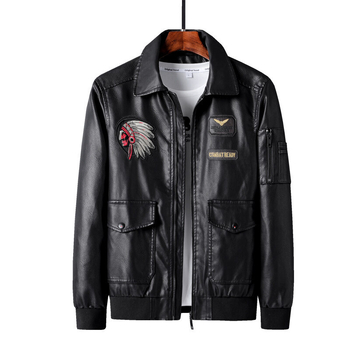 Ανδρικό PU δερμάτινο μπουφάν, με πέτο γιακά, φερμουάρ εμπρός, κοντή γραμμή, αθλητικό στυλ