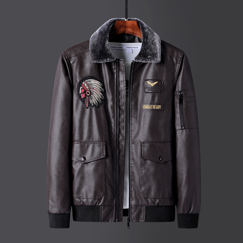 Ανδρικό PU δερμάτινο μπουφάν, με πέτο γιακά, φερμουάρ εμπρός, κοντή γραμμή, αθλητικό στυλ