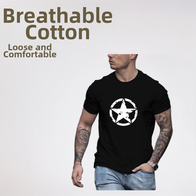 Vīriešu kokvilnas T-krekls ar īsām piedurknēm, apaļš kakla izgriezums, taisa piegriezums, 96% kokvilna, elpojošs, vasara 2024