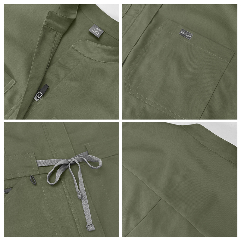 Медицински гащеризон със цип и стоеща яка, унисекс, къси ръкави, влагоотводящ полиестер-еластан