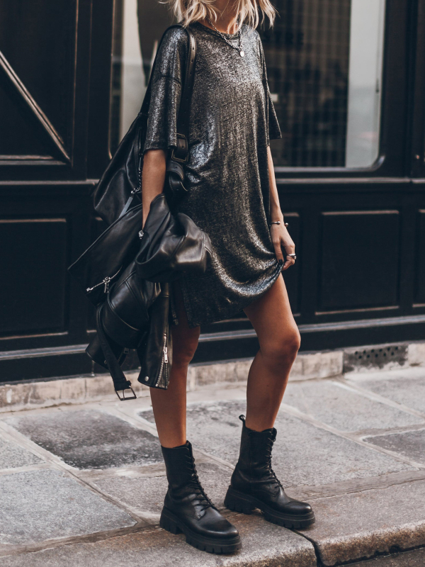 Tricou lung, croială lejeră, guler rotund, mâneci scurte, poliester, stil street hipster (80–100 cm)