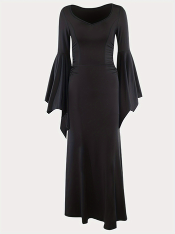 Φόρεμα Gothic Punk σε στυλ εφαρμοστό με μανίκια τύπου μπατ, στρογγυλός λαιμός, φούστα σε σχήμα ουράς ψαριού, υψηλή μέση, πολυεστέρας με σπάντεξ